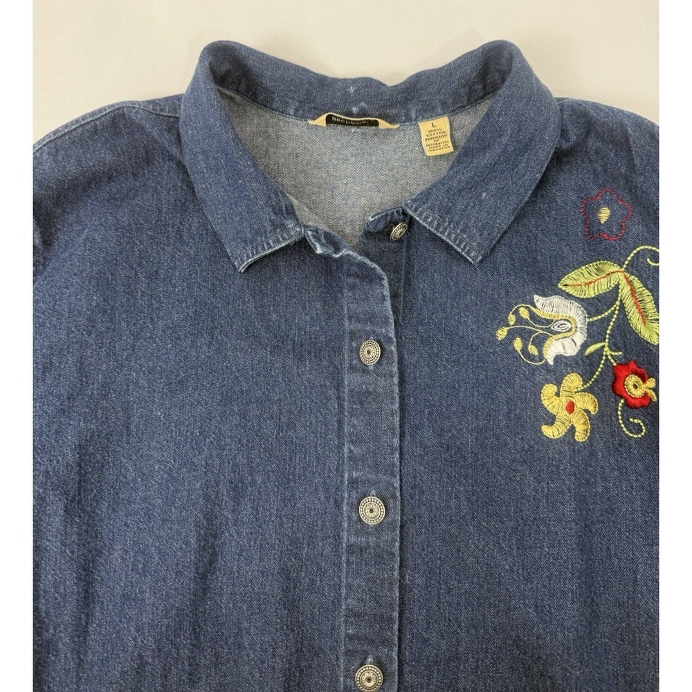 Bechamel Denim Floral Embroidered Jacket Top Cottagecore Womens Size L - Picture 4 of 10